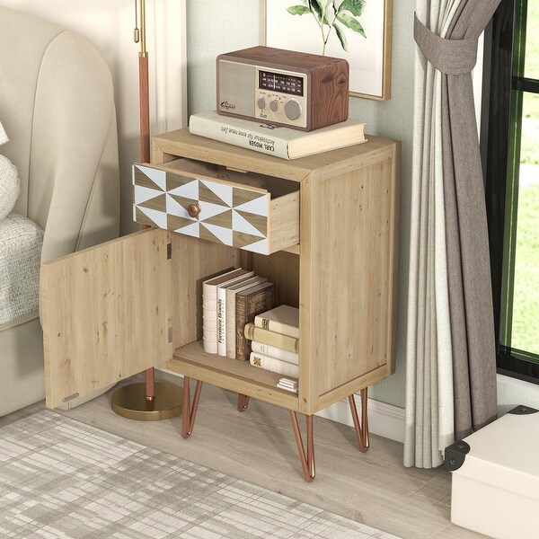 Modern Style Bedside Table Wooden Nightstand with One Drawer,One Shelf