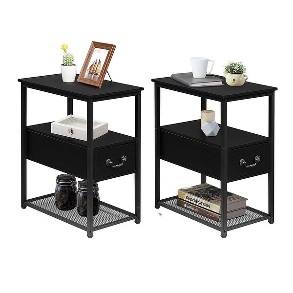 Industrial Style 1-Drawer Nightstand Narrow End Side Table (Set of 2)