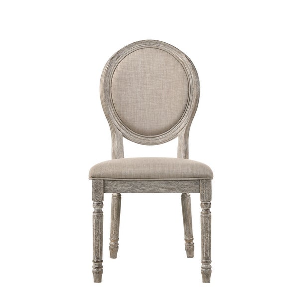 Faustine Side Chair, Tan Fabric & Salvaged Light Oak Finish - Overstoc