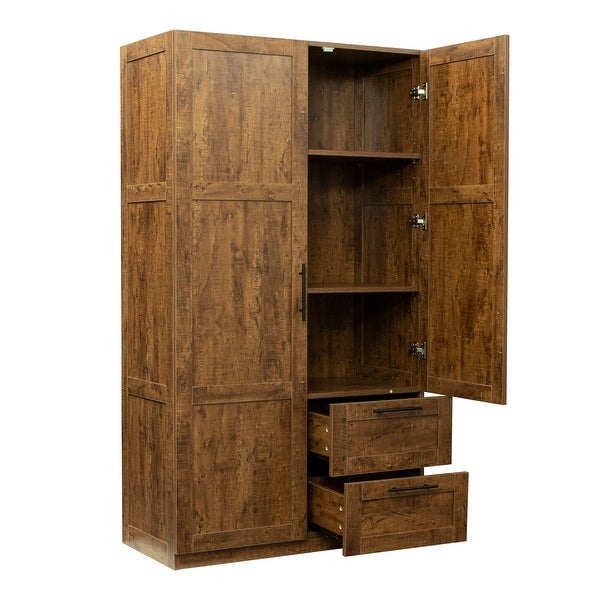 Clihome 40in. Wooden High Wardrobe with 2 Drawers and 5 Storage Spaces