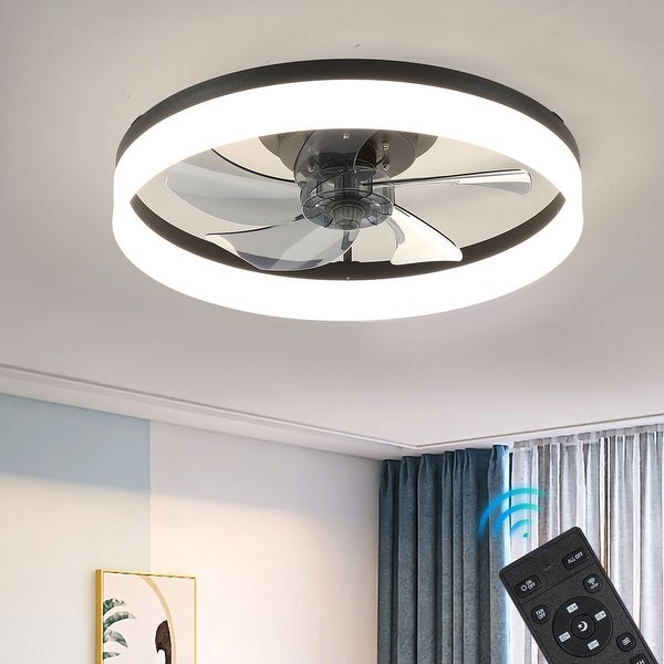 Oaks Aura 20in. Modern Low Profile Ceiling Fan with Light, Black Flush