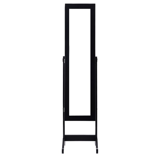 Black Wood Jewelry Storage Cabinet Freestanding Floor Mirror - 13 x 14