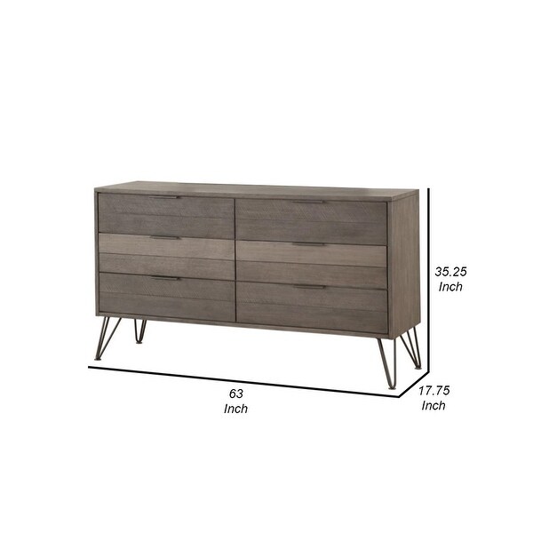 Contemporary Style Solid Wood Dresser with Metal Hairpin Legs, Grey -