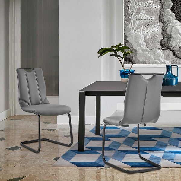 Pacific Modern Metal and Grey Upholstered Dining Chairs - Set of 2 - O