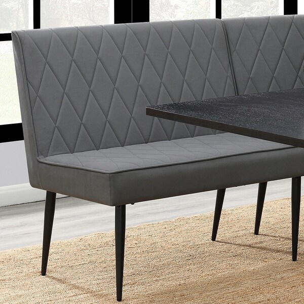 Diamond Quilted Grey Upholstered Dining Bench with Metal Legs - Overst