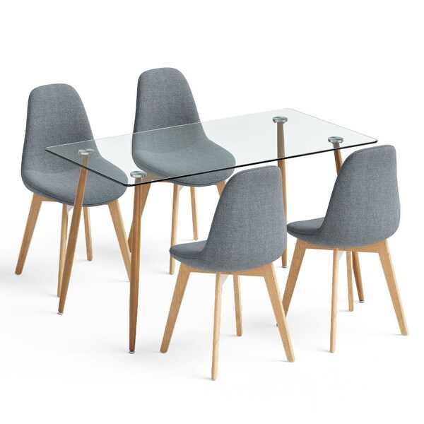 4Pcs Modern Dining Chair Set with Wood Legs and Fabric Cushion Seat -