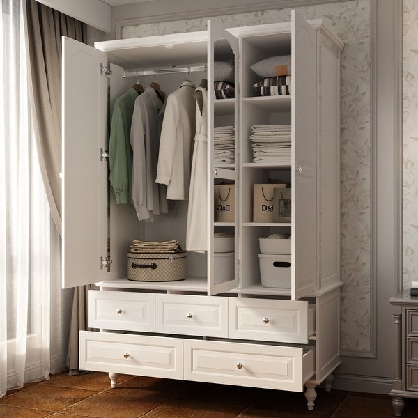 70.9H Lacquered Wardrobe Armoires Wooden Closet with Mirror Door - - 3