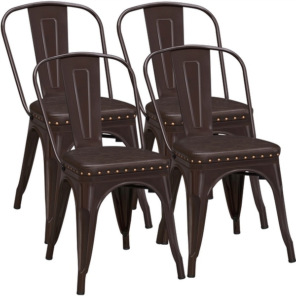 Yaheetech Pack of 4 Metal Dining Chairs for Indoor Outdoor Bistro Cafe