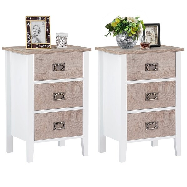 Modern 3-Drawer Wood Nightstands Set of 2 - - 36041255