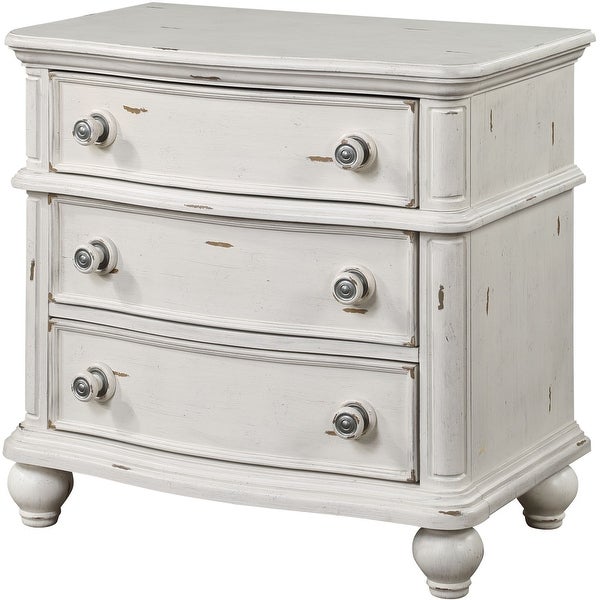 ACME Jaqueline Nightstand in Light Gray Linen & Antique White Finish -