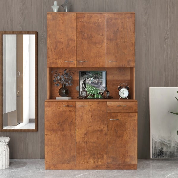 Rustic Farmhouse Tall Wardrobe, Armoire with Shelves, Open Compartment