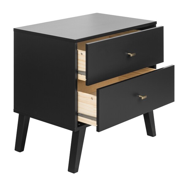 Milo Mid Century Modern Bedroom Nightstand, 2-Drawer, Black - - 372635