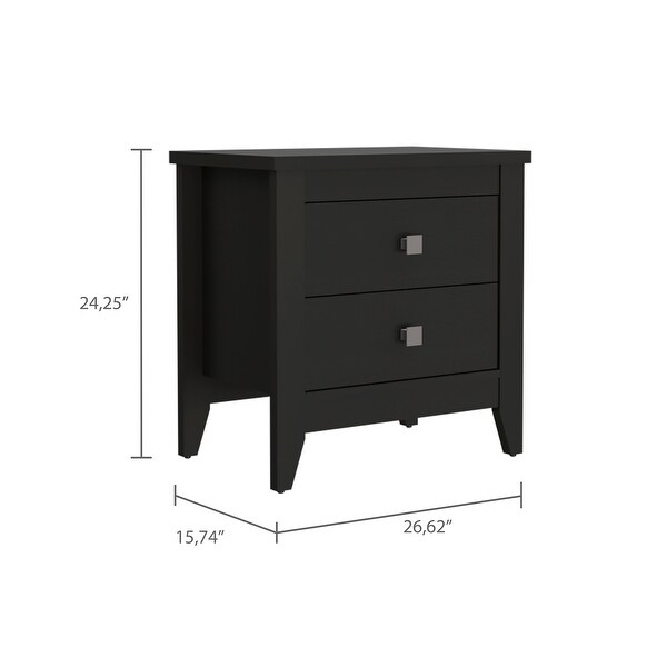 Contemporary Style 2-Drawers 4-Tapered Legs Bedside Table, Superior To