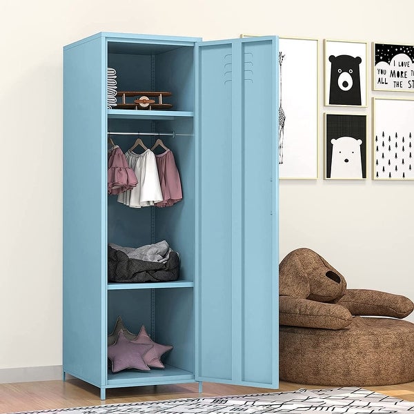 Metal Armoires Locker Cabinet for Kid with Hanging Rod and Shelves - -