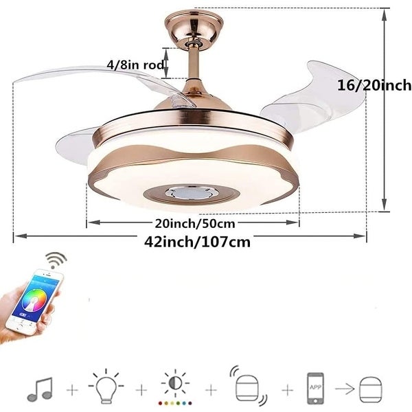 42 Inch Modern Ceiling Fan with 7 Colors Dimmable LED Lights, Bluetoot