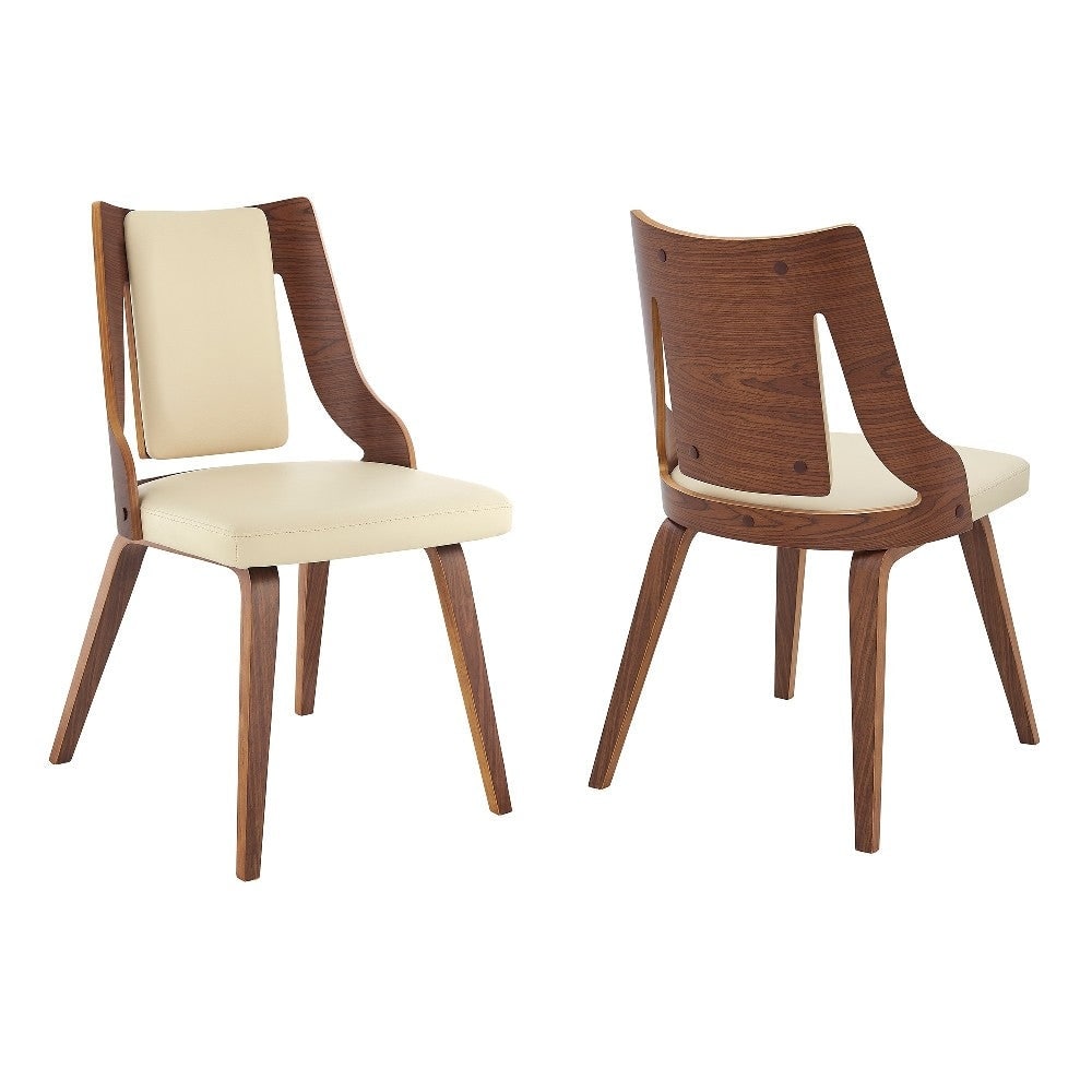 Cream Faux Leather and Walnut Wood Dining Chairs - Set of 2 - 22 L x 2