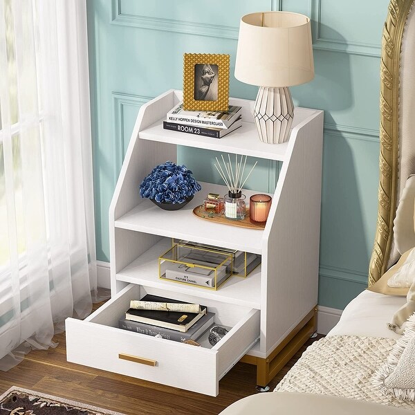 White Nightstand Bedside Table for Bedroom Modern Night Stands with Dr