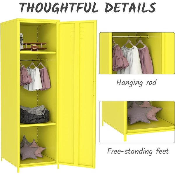 Metal Armoires Locker Cabinet for Kid with Hanging Rod and Shelves - -