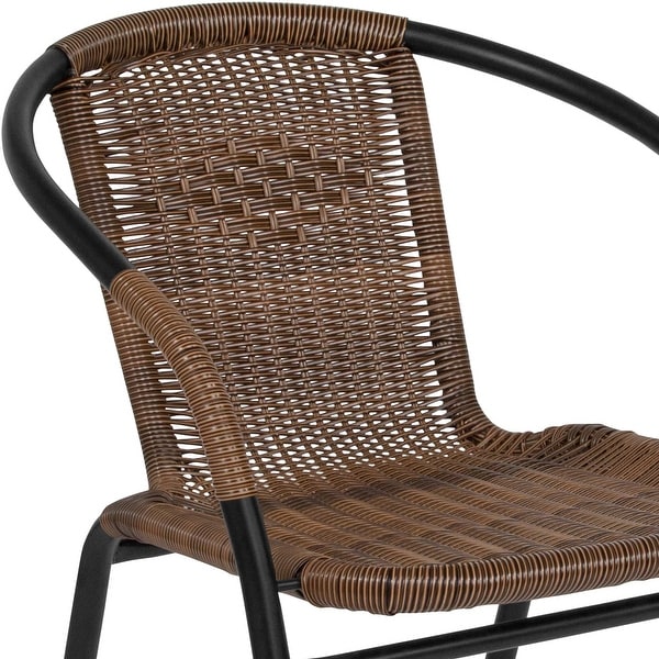 2 Pack Black Rattan Indoor-Outdoor Restaurant Stack Chair - Overstock