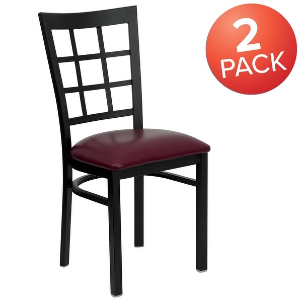 2 Pack HERCULES Series Black Window Back Metal Restaurant Chair - Burg