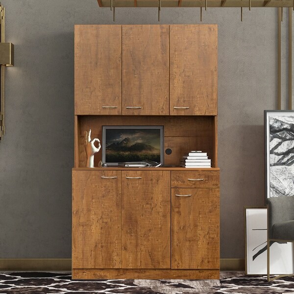 Rustic Farmhouse Tall Wardrobe, Armoire with Shelves, Open Compartment