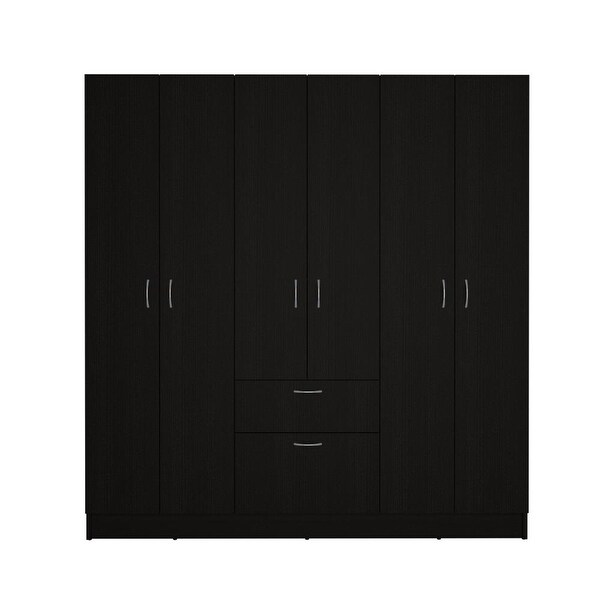 Kibo Six Door Modern Armoire with One Drawer, Rod, Seven Interior Shel