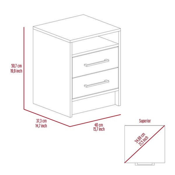 Minimalist Nightstand with 2-Drawer 1-Shelf, Superior Top, Bedside Tab