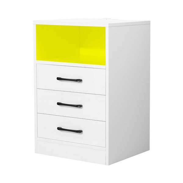 LED Nightstand with 3 Drawers,USB Charging Ports, Wireless Charging -