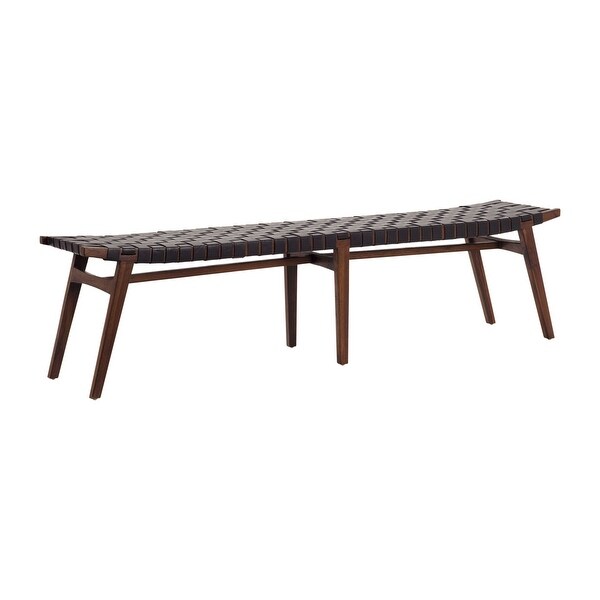 Willow 74-inch Teak & Woven Full Grain Leather Bench - Overstock - 367