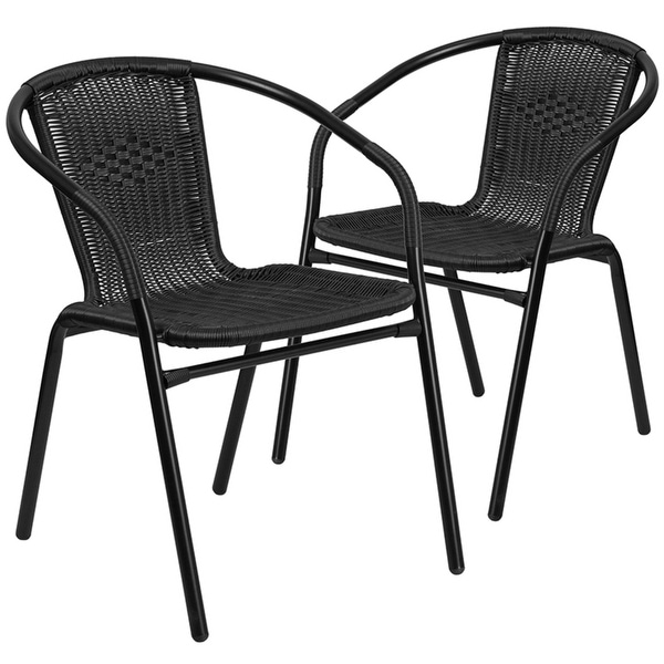 2 Pack Black Rattan Indoor-Outdoor Restaurant Stack Chair - Overstock