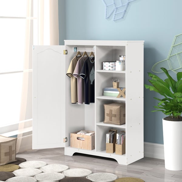 Wooden Side Cabinet Storage Closet with 1Door and 4-Shelf - - 36702866