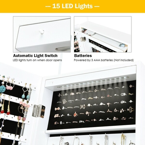 Wall Mounted Lockable Mirror Jewelry Cabinet with LED Light - 4.5 x 3.