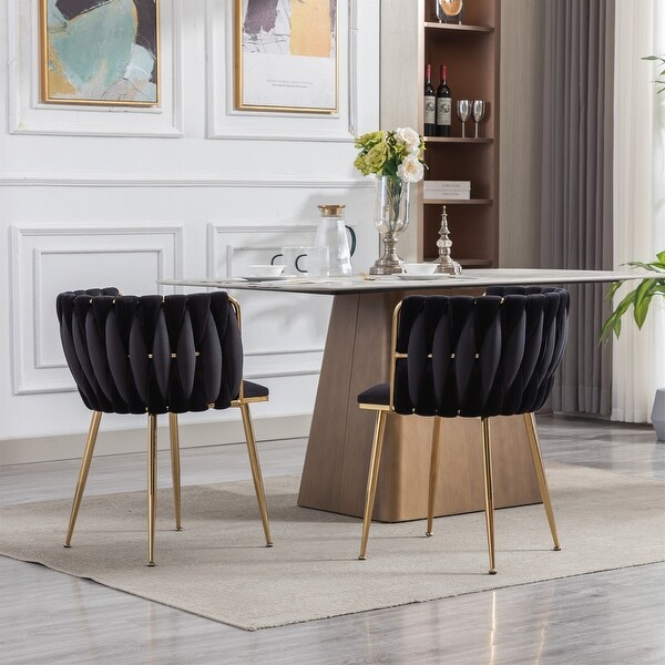 Golden Metal Frame Velvet Fabric Dining Chair Set of 2 - Overstock - 3