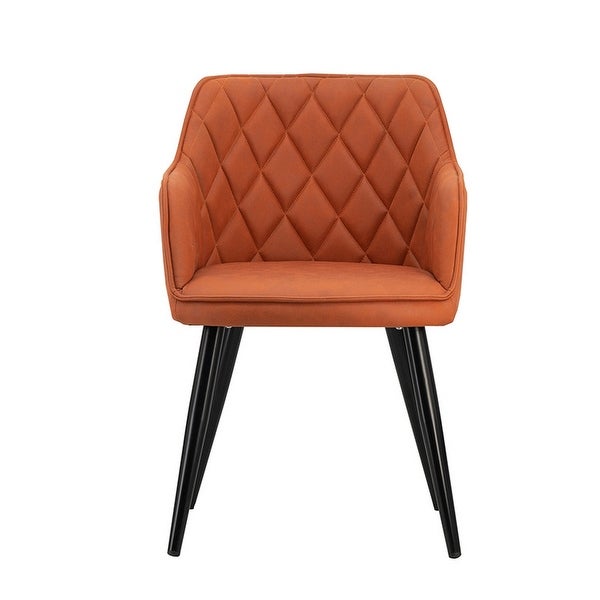 Erin 24 Inch Curved Dining Chair, Orange Fabric, Diamond Pattern Tufti