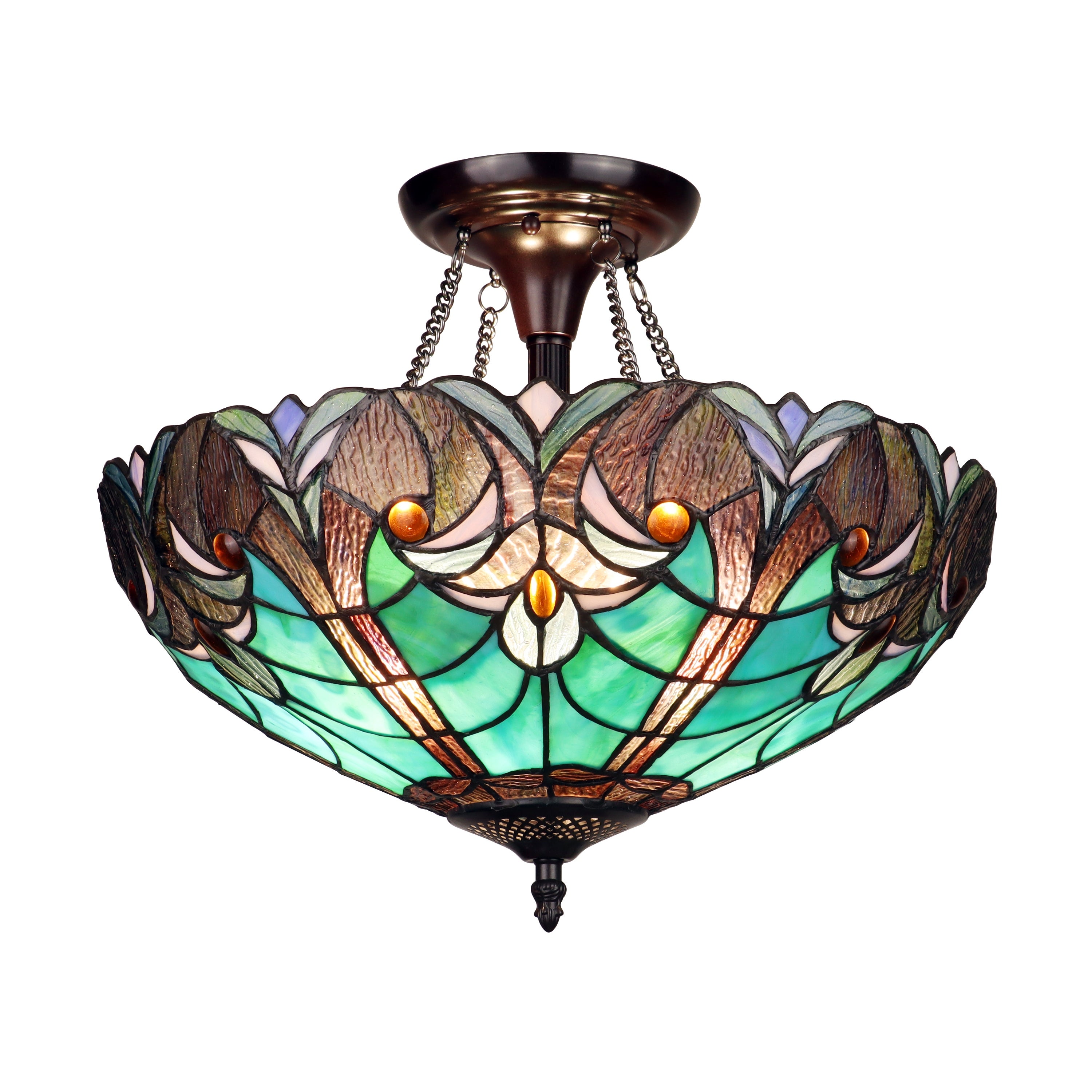 Tiffany Style Victorian Design 2-light Dark Bronze Semi-Flush Fixture