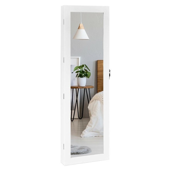 Wall Mounted Lockable Mirror Jewelry Cabinet with LED Light - 4.5 x 3.