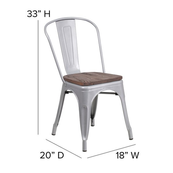 Wood Seat/ Galvanized Steel Stackable Chair (Set of 4) - 18W x 20