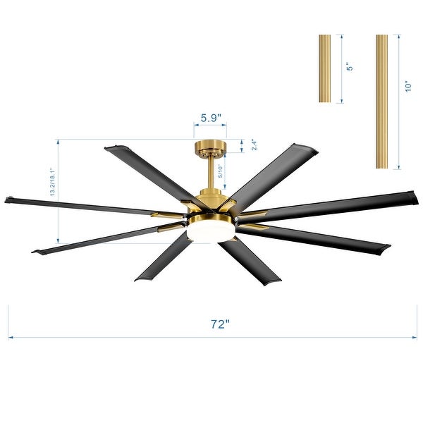 72 Gold LED Ceiling Fan with Light Kit and Remote(8-blade) | Overstock