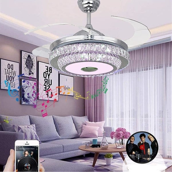 42 Inch Modern Ceiling Fan with 7 Colors Dimmable LED Lights, Bluetoot