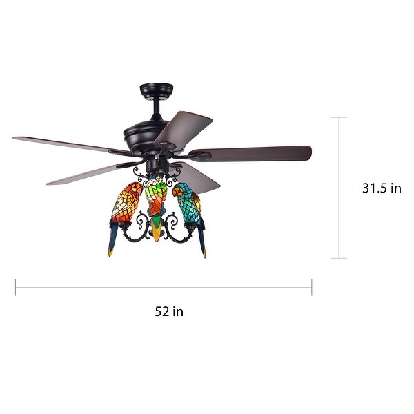 Korubo 52-inch Lighted Ceiling Fan with Tiffany-style Parrot Shades |