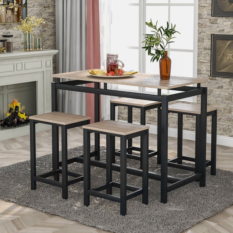 5 Piece Kitchen Counter Height Table Set Dining Table with 4 Chairs -