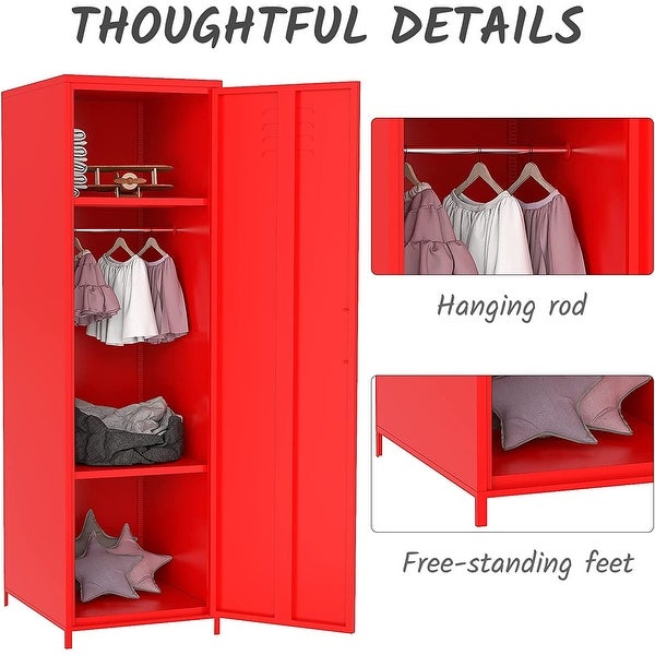 Metal Armoires Locker Cabinet for Kid with Hanging Rod and Shelves - -