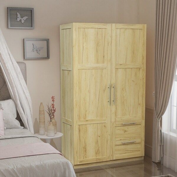 High wardrobe and kitchen cabinet with 2 doors, 2 drawers and 5 storag