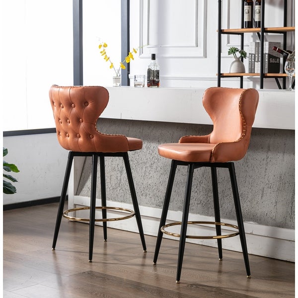 29Modern Leathaire Fabric 180° Swivel Bar Stool Chair for Kitchen