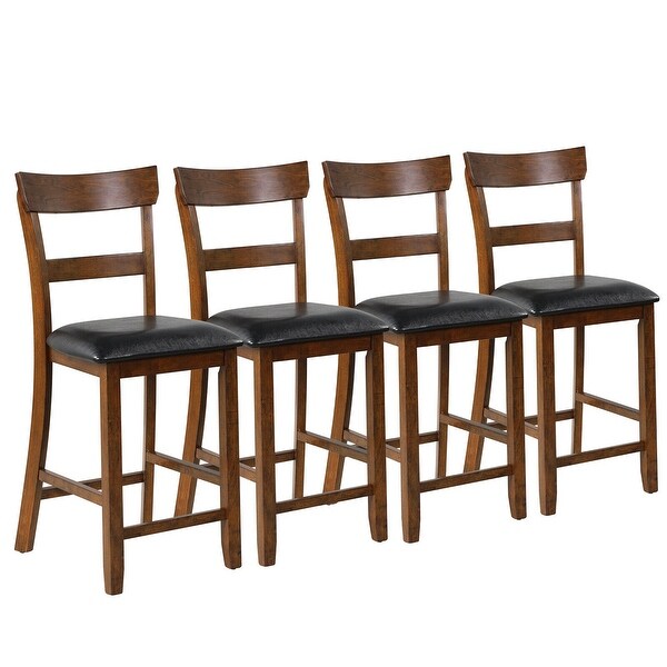 Gymax Set of 4 Barstools Counter Height Chairs w/Leather Seat & Rubber