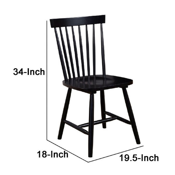 Ray 18 Inch Dining Side Chair, Rubberwood, Windsor Back, Set of 2, Bla