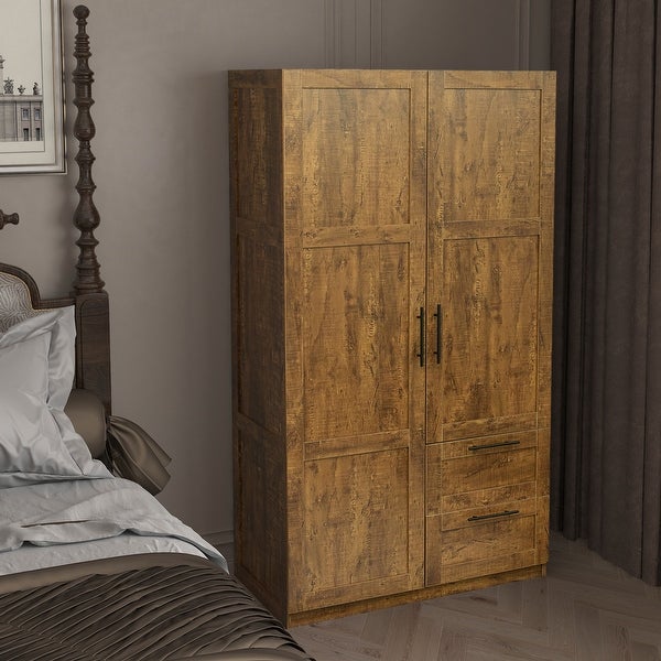 High wardrobe and kitchen cabinet with 2 doors, 2 drawers and 5 storag