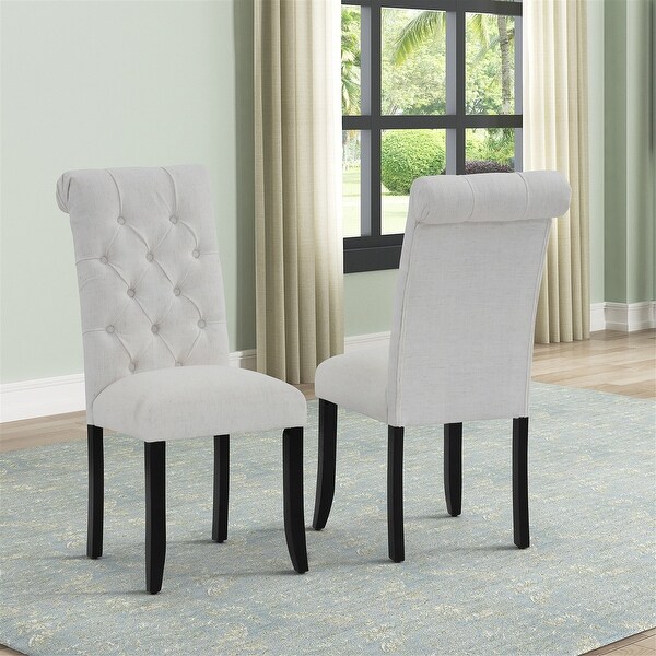 Fabric Tufted Dining Chair with Wooden Legs (Set of 2) - Overstock - 3