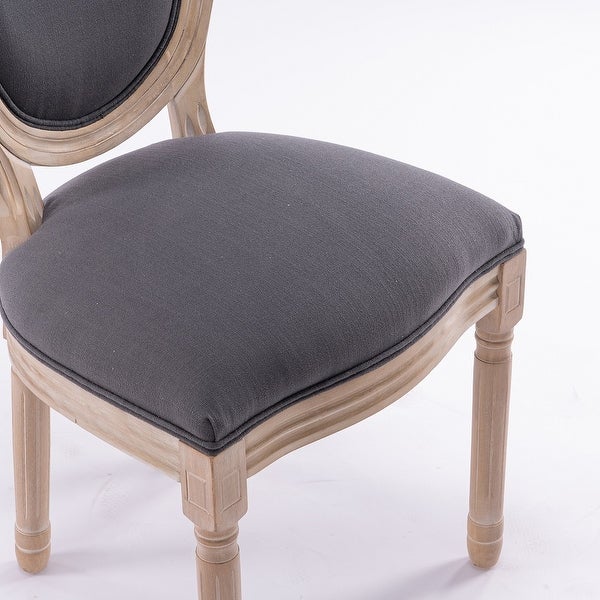 2Pcs Solid Wood Dining Chairs with Oval Backrest and Linen Cushoin - O