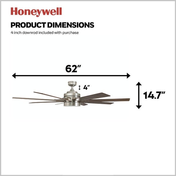 Honeywell Xerxes Brushed Nickel LED Remote Control Ceiling Fan, 8 Blad